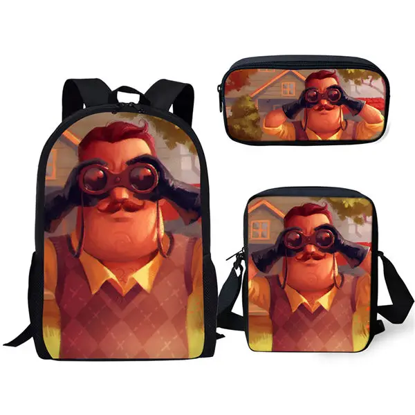 ELVISWORDS детский школьный рюкзак Hello Neighbor с печатным рисунком школьные сумки для книг с персонажами из мультфильмов для маленьких животных, комплект одежды из 3 предметов студенческие сумки - Цвет: CDWX793CEK