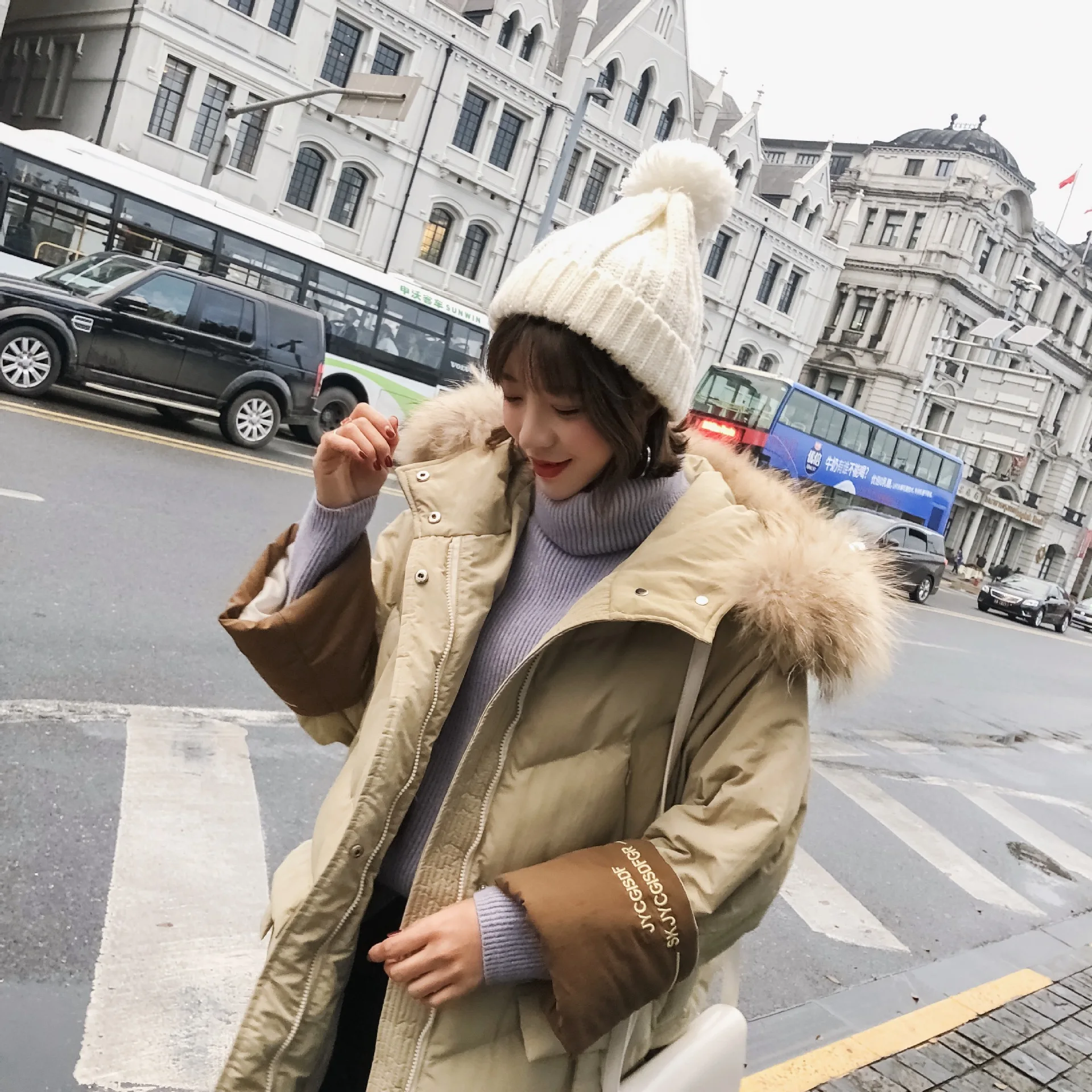 

[] 2017 Winter New Style Korean-style Original Cuff Embroidered Rhombus Hooded Cotton-padded Clothes