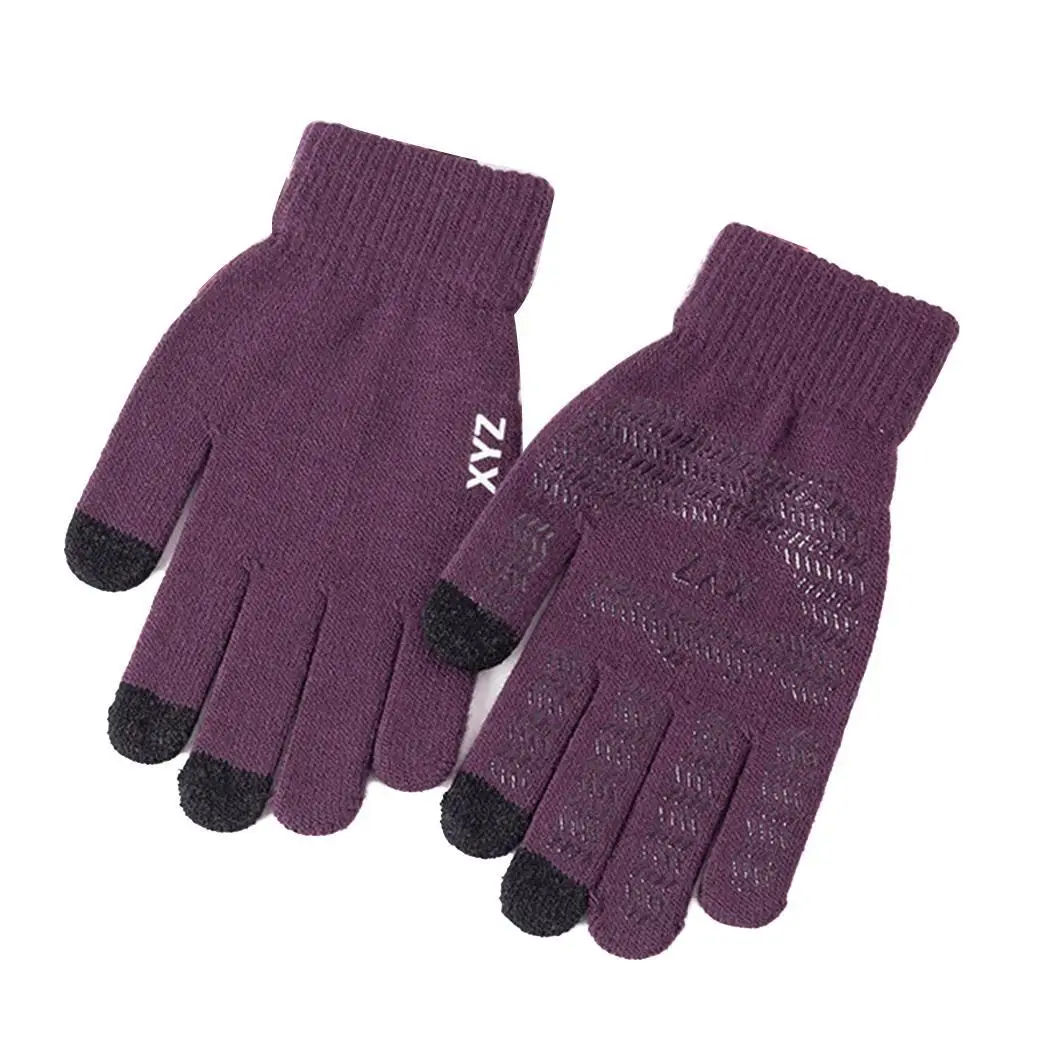 women purple Зимние Нескользящие перчатки с флисовой подкладкой теплый шерстяной вязаный Сенсорный экран перчатки для езды на велосипеде, активного отдыха - Цвет: women purple