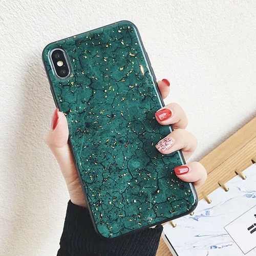 Green Блестящий Мягкий чехол из ТПУ с золотой фольгой и мрамором для Huawei Y7 Pro Y9 Y6 Prime Y5 Honor 10 Lite 20 9X 7C 8X 8C P Smart Z - Цвет: Green