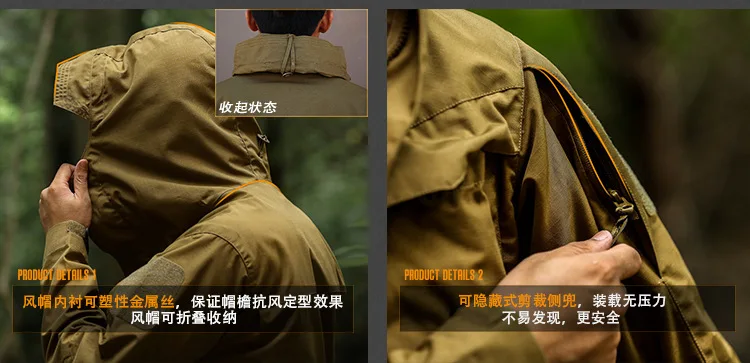 S.archon Men Outdoor Tactical Trench Coat New Style Raincoat Jacket M65CTU Spy Shadow Trench Coat