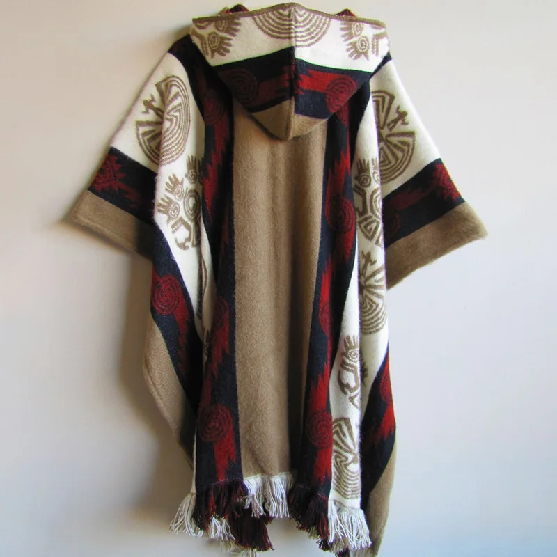 Spring Autumn Men Poncho Shawl Jackets Retro National Pattern Printed Knitting Women Hooded Coats Ladies Sleeveless Cape Outwear