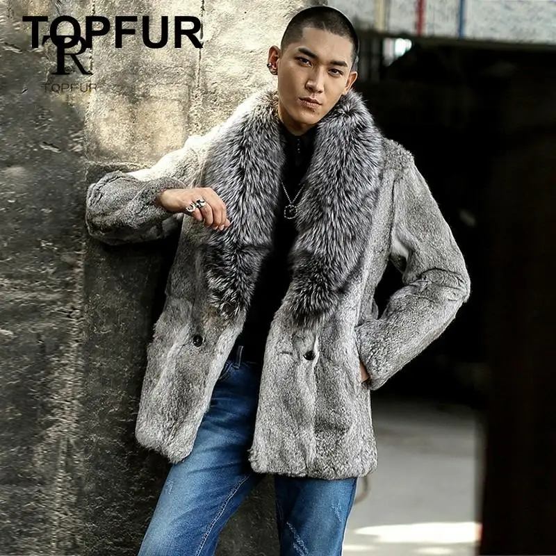 Мужская Шуба с воротником из Меха чернобурки TOPFUR теплая шуба натурального меха