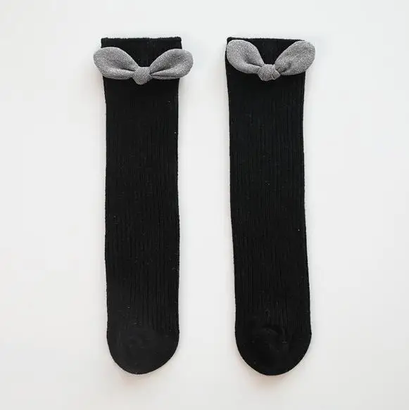 Bowknot is black Весенне-осенние детские носки без пятки с бантиками ворсовые носки Свободные высокие детские носки-трубочки ручной работы - Color: Bowknot is black