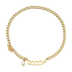 2022 New Fashion Men and Women OT Buckle Pearl Star Pendant Cuban Chain Necklace Punk Stainless Steel Chain Necklace Jewerly