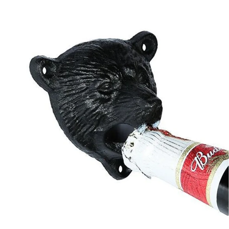 Black Cast Iron Beer Opener Wall Mount Beer Opener Cute Bear Head
