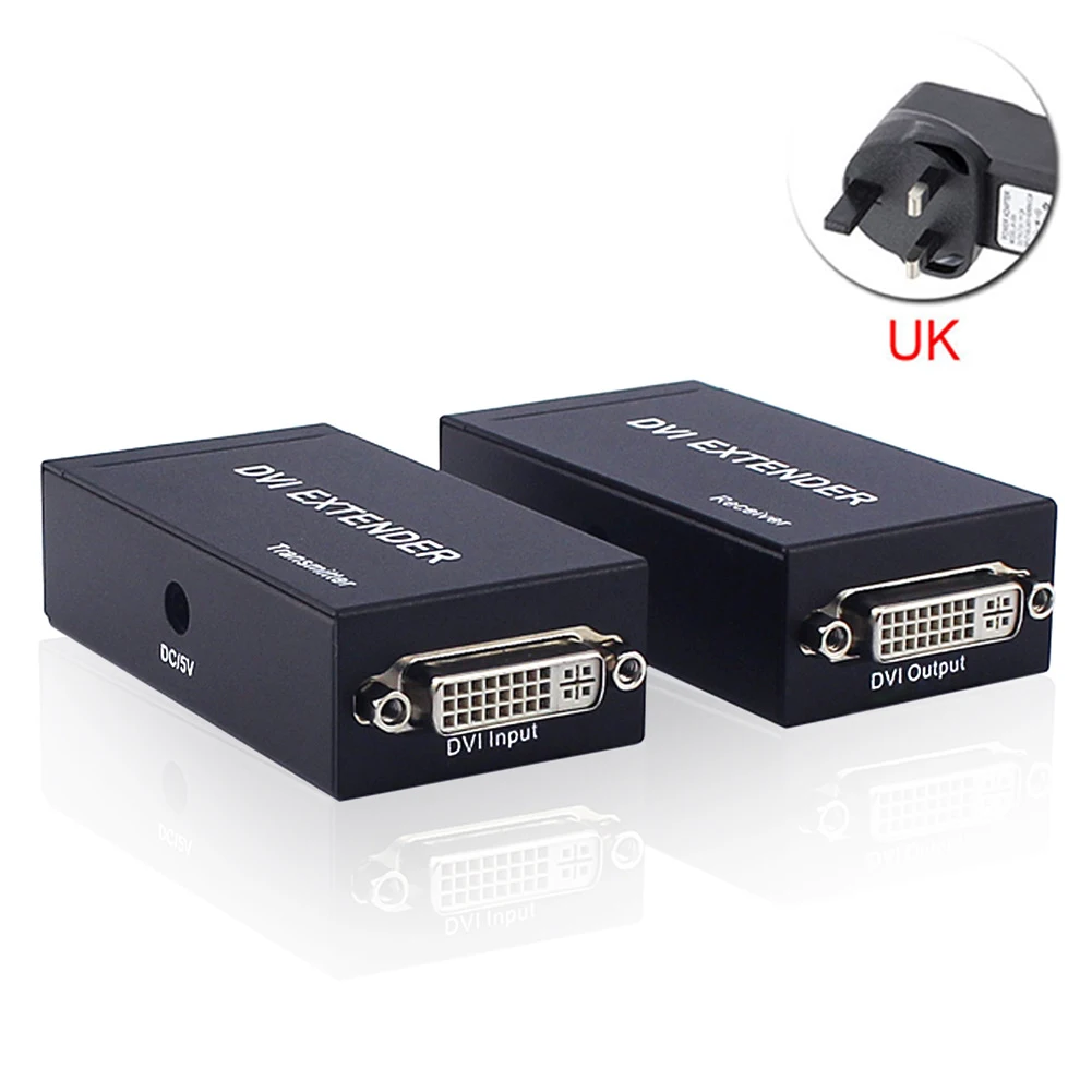 UK Plug DVI Extender 60m 1080P Over Single Cat-6e/Cat-6 Ethernet Cable Extensor RJ45 DIV To RJ45 Extender Extension Cords - Цвет: UK Plug