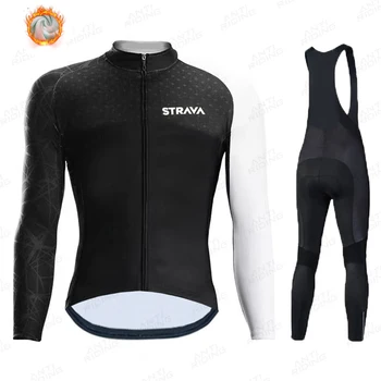 

Winter Thermal Fleece 2020 STRAVA Cycling Jersey Long Set MTB Cycle Clothing Sportswear Mountain green Clothes ropa ciclismo