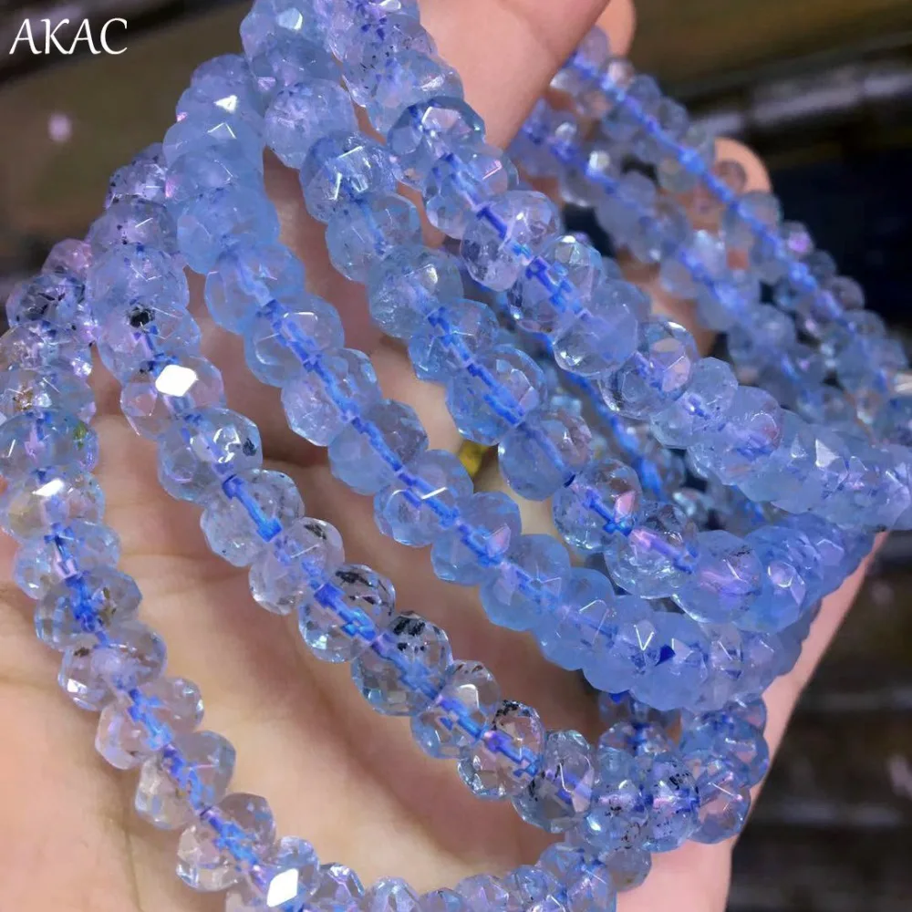 AKAC approx2-4* 7-7,5 мм натуральный граненый браслет с голубым топазом