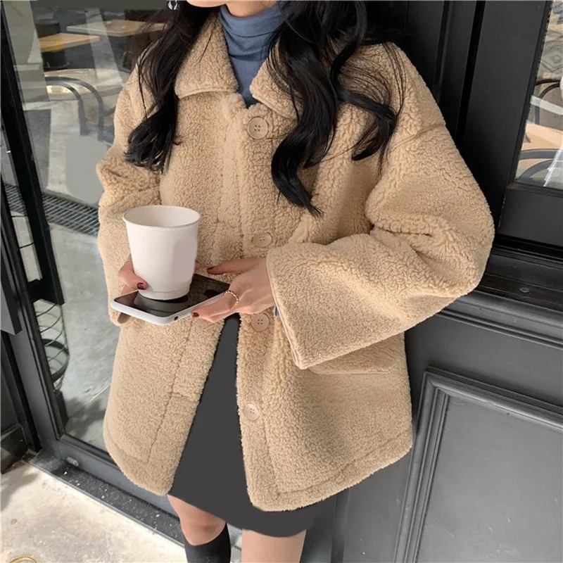 RICININA Wool Coat Women Lapel Full Sleeve Solid Buttons Pockets Coats And Jackets Women Spring Autumn Casual Warm Woman Jackets