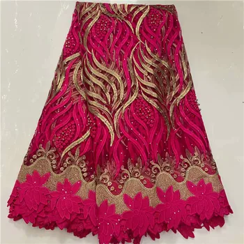 

African Lace Fabric 2019 Embroidered Nigerian Wedding Lace Fabric High Quality French Tulle Lace Fabric Beads Stones