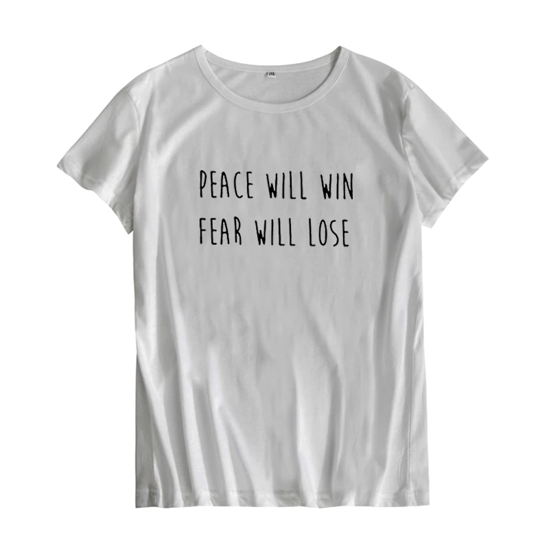 Женская футболка cbucii Peace Will Win Fear Lose Twenty-one хлопковая Футболка большого размера s-xxl