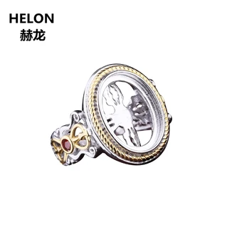 

925 Sterling Silver Party Women Ring 12X16mm Oval Cabochon Semi Mount Ring fit Amber Turquoise Lapis Lazuli Setting Adjustable