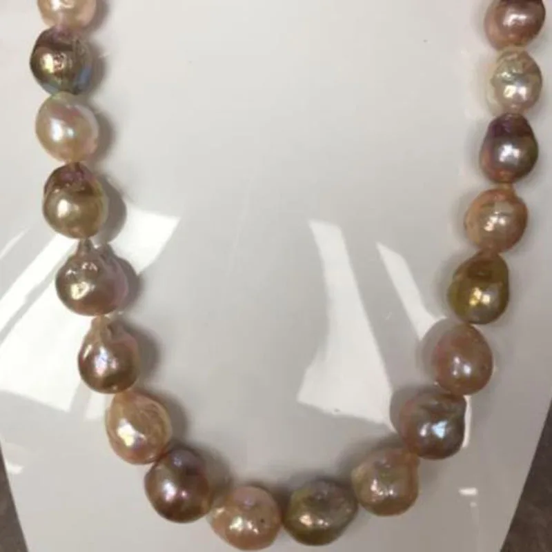 gorgeous 13-14mm freshwater baroque multicolor pearl necklace 18inch 925silver