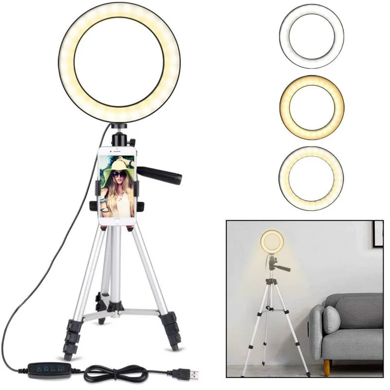 

7.9-inch Dimmable LED Ring Light Selfie Ring Light Video Ring Light Mirror Tripod Web Celebrity Live Fill Light Phone Bracket