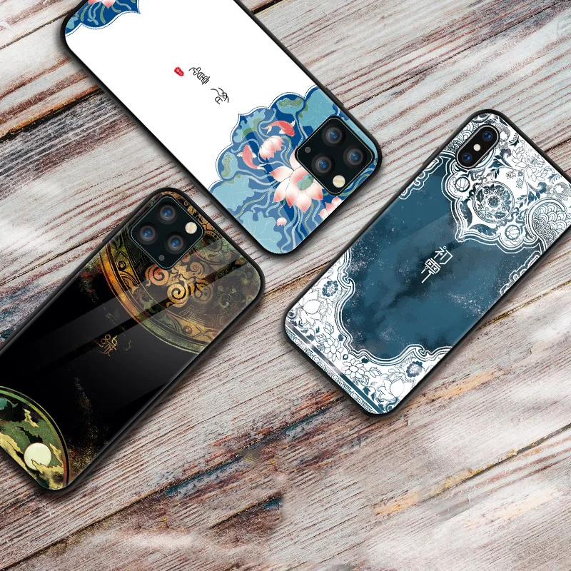 Китайский винтажный Дворцовый стиль чехол для iphone 11 PRO MAX XS XR X Закаленное Стекло чехол для телефона 7 8 Plus
