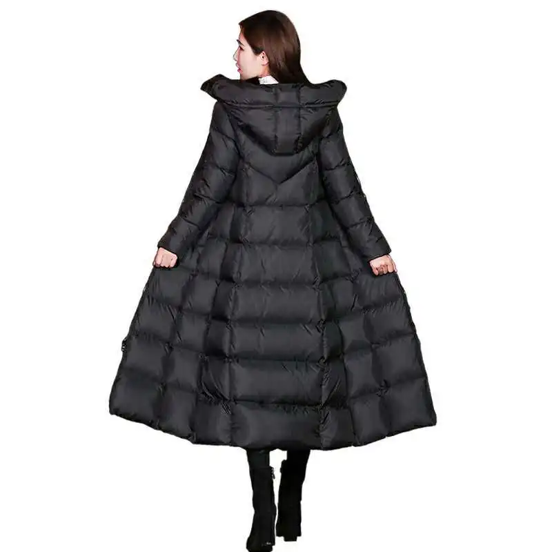 [Вне сезона] зимняя одежда в Корейском стиле с капюшоном, плотная приталенная одежда с хлопковой подкладкой, Женская длинная пуховая куртка выше колена