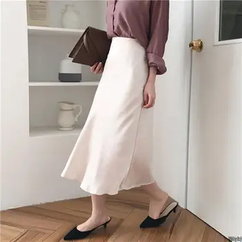 

New Summer elegant high waist women's long skirt solid color line female solid color slim