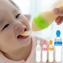 Baby Spoon, Lovely Baby Safety Silicone Feeding with Spoon Feeder Food Rice Porridge Bottle for Best Gift