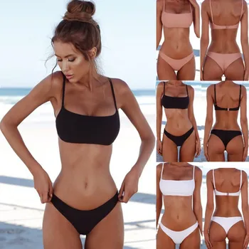 

New Solid Sexy Bikini Set Women Swimming Suit Fashion Swimsuit Two-Piece Swimwear Bathing Suit Female Biquini Plus Size XL Sets