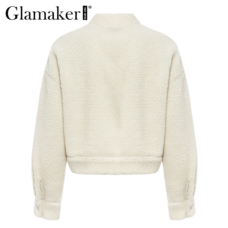 Glamaker, белое тонкое пальто из искусственного меха, короткая верхняя одежда для женщин, зима, сексуальное меховое пальто с карманами, Женская куртка клуба, пальто, уличная одежда, осень