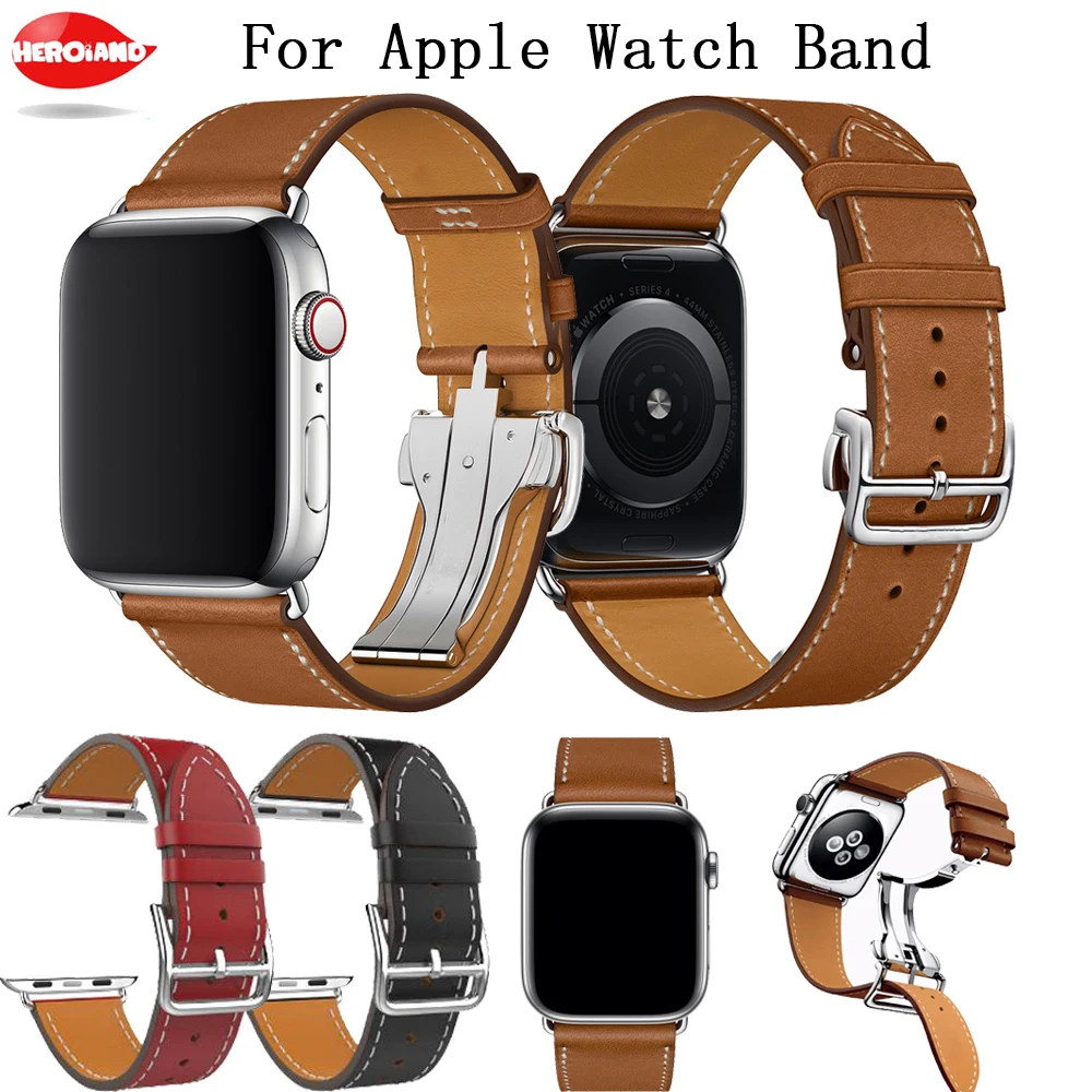 

100% Genuine Leather band for apple watch Single Tour strap For Apple Watch Series 5 4 3 2 1 38mm 40mm 42mm 44mm Fashion Leather