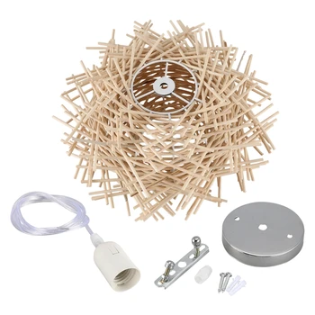 

Ceiling Light Cover Hand Woven Rattan Chandelier Light Shade Bird Nest Wooden Ceiling Lamp for The Bar, Coffee Shop, Book Store,
