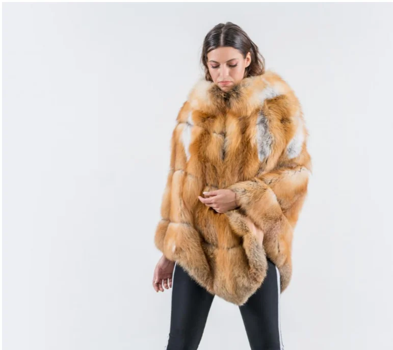 Charming Female Windproof Casual Real Fox Fur Poncho High Quality Streetwear Thickened Warm Shawl Hot Sale Knitted Pashmina