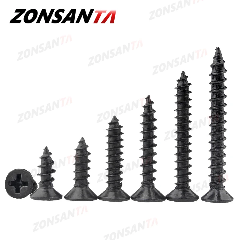 ZONSANTA 50 шт. M1.4 M1.7 M2 M2.3 M2.6 M3 M4 утопленные черные крестообразные винты из