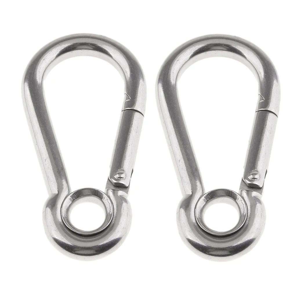 2Pcs/Kit Stainless Steel 316 Spring Hook with Eyelet Carabiner Marine Grade 0.4inch for Boat, Outdoor, Fishing, Hiking