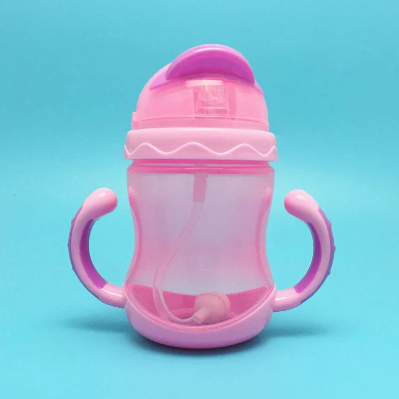 240/330ml Baby Cup Cute Children Learn Drinking Water Straw Handle Bottle Training Drink School Food Milk Bottles