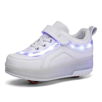 

Children Two Wheels Luminous Glowing Sneakers Black Pink Led Light Roller Skate Shoes Kids Led Shoes Boys Girls USB Charging