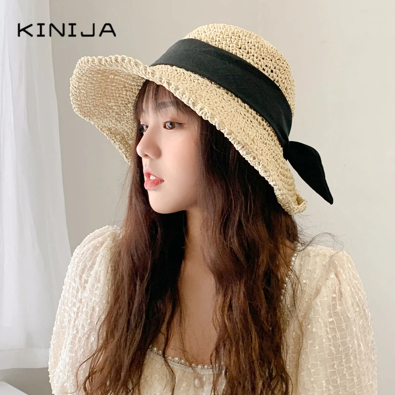 Женская соломенная шляпа Lafite летняя пляжная Панама с бантом Солнцезащитная для