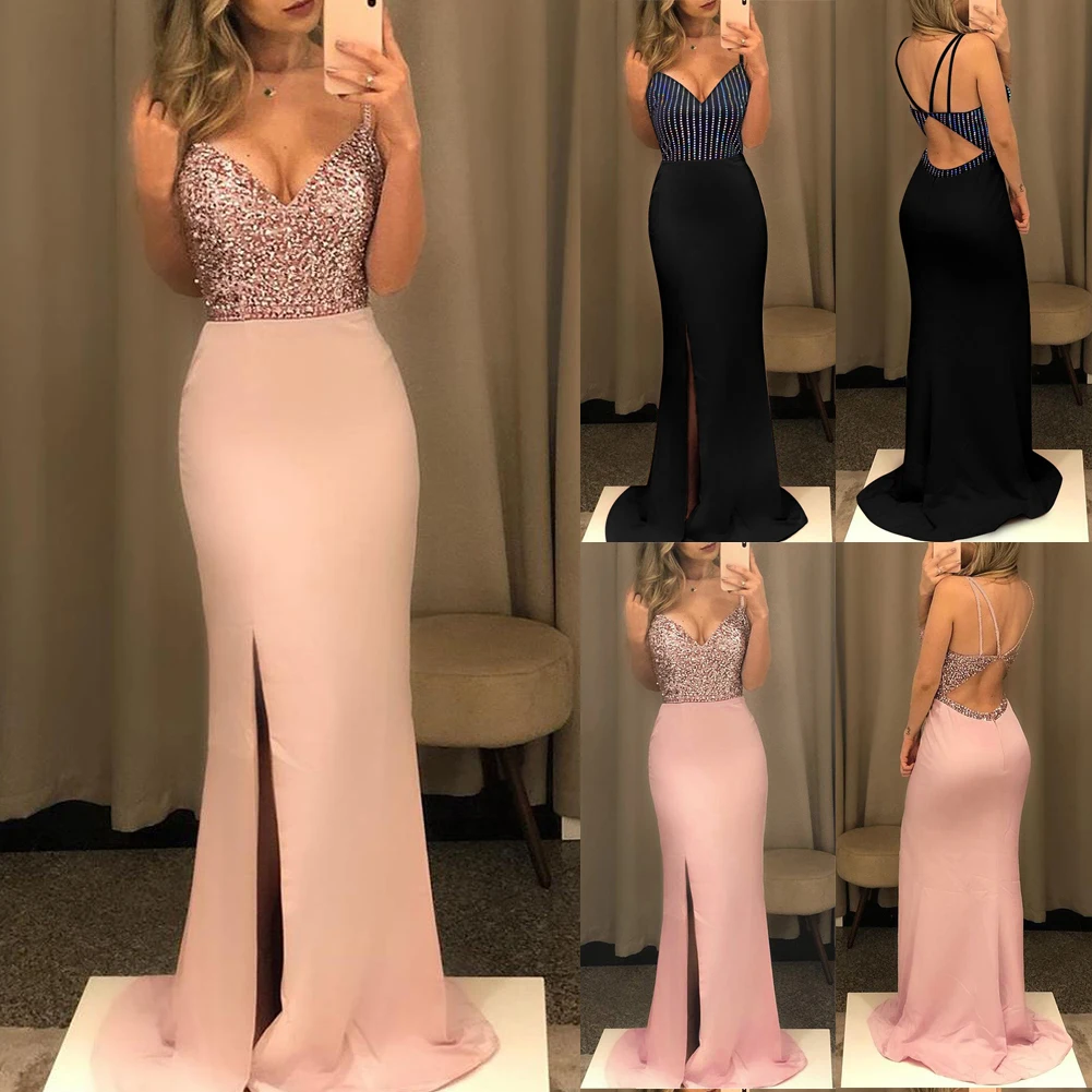 Direct Deal Women Sequins Long Evening Bodycon Party Ball Gown Formal Dress