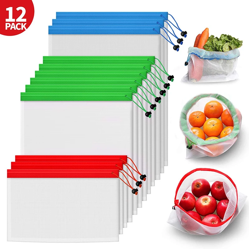 

Multipurpose Washable Mesh Produce Bags for Fruit Vegetable Resuable Storage Container Bag with Drawstring Portable Shopping bag