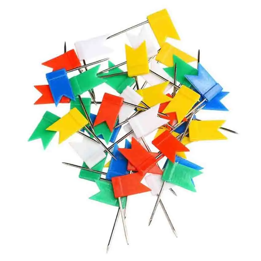 Chinchetas largas con forma de bandera para el hogar, herramientas decorativas de tachuelas de pulgar para pared para oficina, mapa marcado, 50 unids/lote