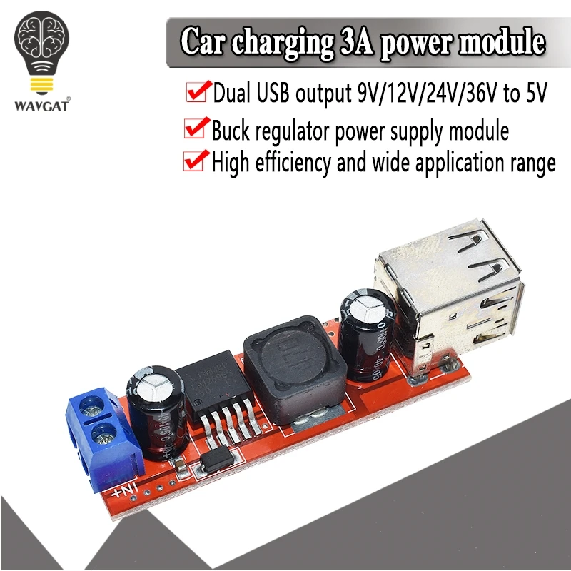 С источником питания от постоянного тока, 6 V-40 V до 5V 3A двойной USB зарядка DC-DC понижающий преобразователь модуль для автомобиля, мотоцикла, Зарядное устройство LM2596 двойной два порта USB