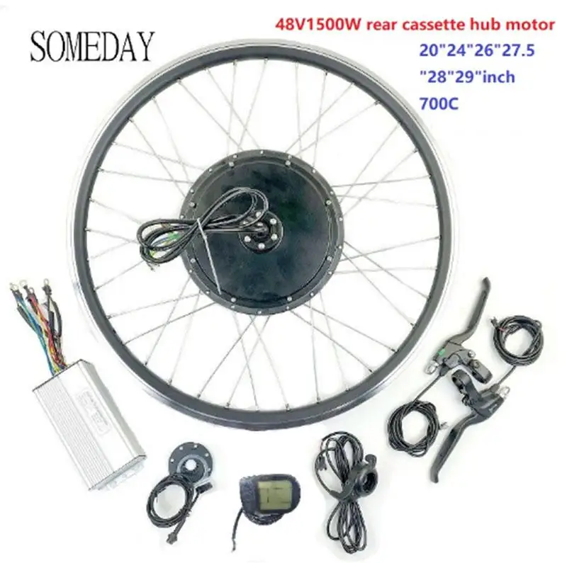 

SOMEDAY 48V1500W Electric Bicycle conversion kit with LCD5 display E-bike BLDC Rear cassette hub Motor with spoke and rim