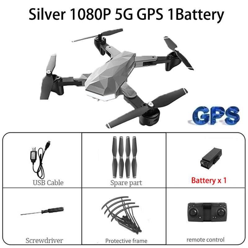 Новое поступление C53 Дрон с GPS с 4K HD камера 5G wifi FPV RC Квадрокоптер складной Профессиональный Вертолет Дистанционное управление дроны игрушка - Цвет: Sil 1080P 5G gps 1B