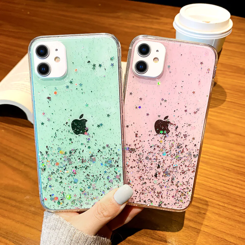 Блестящий чехол из эпоксидной смолы для iPhone 11 12 Pro Max iphone11 Xs Xr X 6 6S 7 8 Plus SE2 iphone12 Mini 11Pro