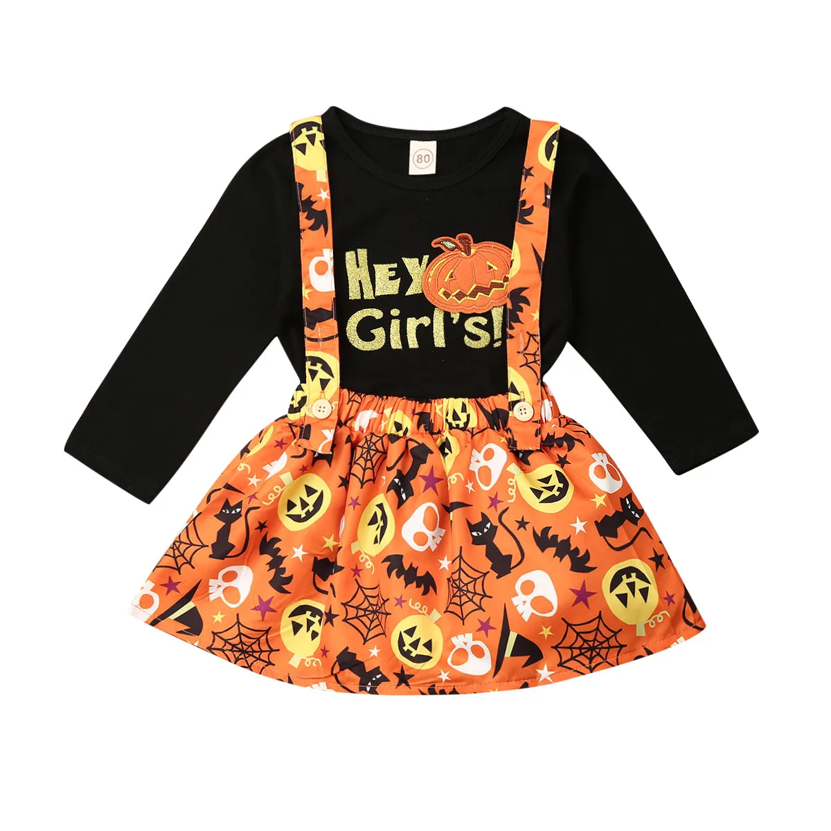 

1-5T Little Girls Halloween Clothes Set Infant Baby Kids Girl Princess Outfits T-shirt Tops Strap Tutu Skirts