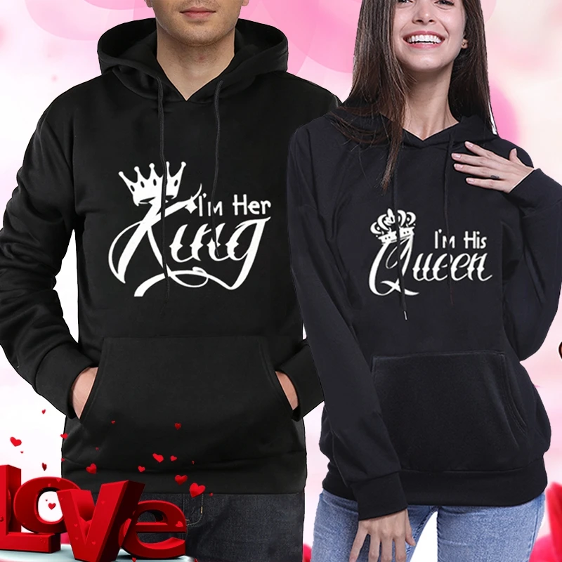  I'M Her KING I'M His QUEEN Couple Hoodies Christmas Women Men Hooded Sweatshirt Female Full Sleeve 