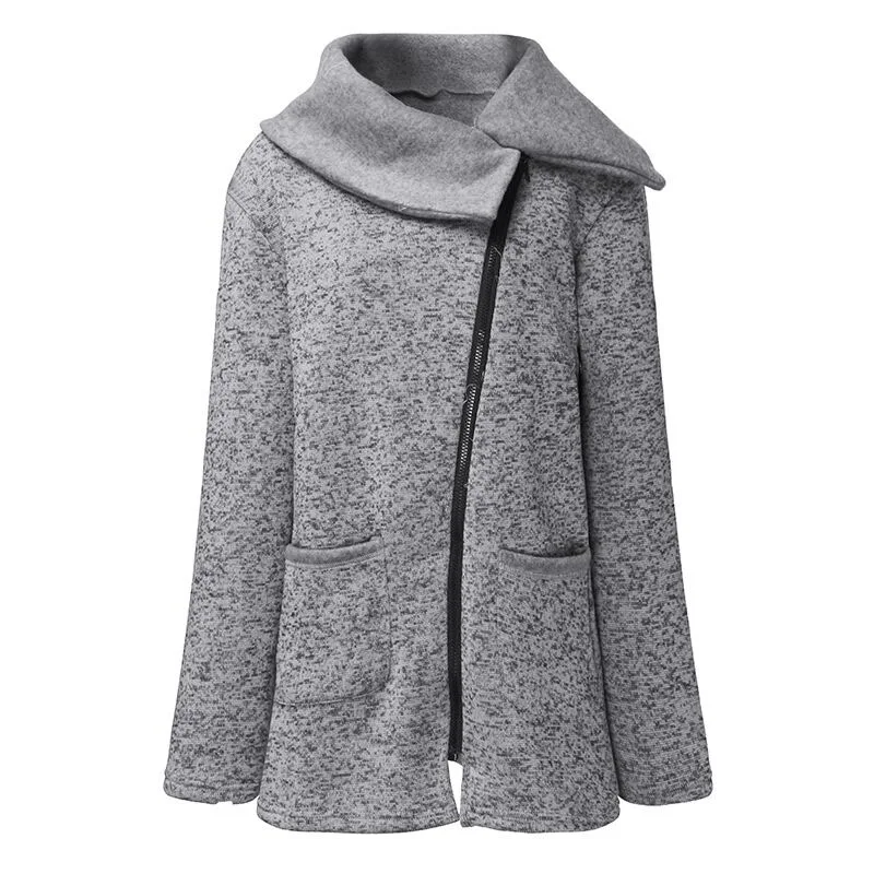 Light gray Модная новая куртка с карманами для женщин; сезон осень-зима; большие размеры; пальто с лацканами на молнии; свободная верхняя одежда для женщин; Повседневная Женская куртка - Цвет: Light gray
