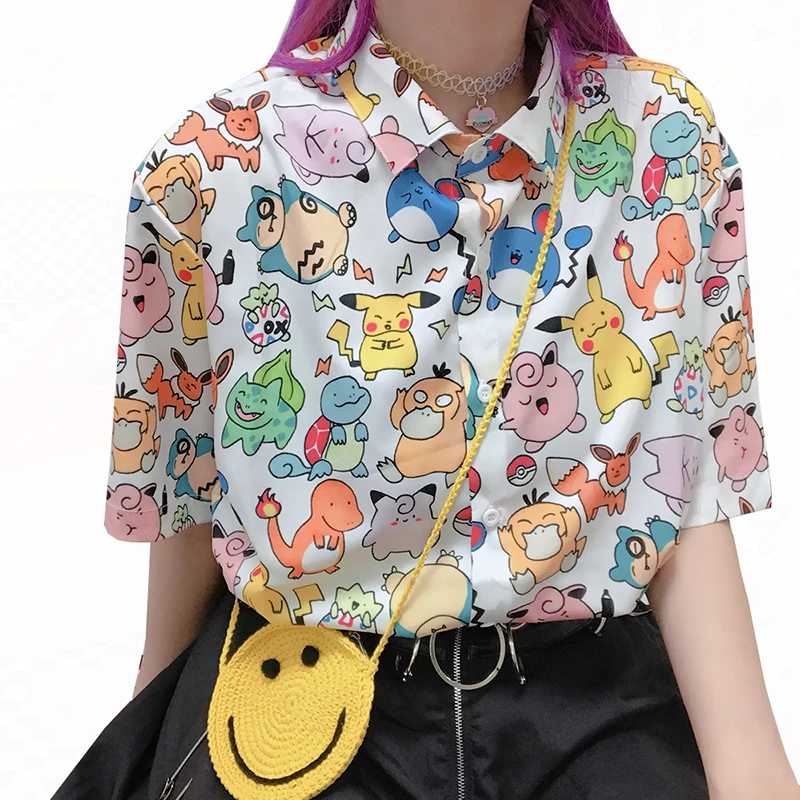 New Summer Kawaii Blouse Woman Harajuku Cute Retro Cartoon Animal Print Blusas Female Tops Hip Hop y2k Chiffon Shirts Mujer retro animal duckbill clip acetic acid girl hair clip korean style headwear cat hairpin small hair clip female hair accessories