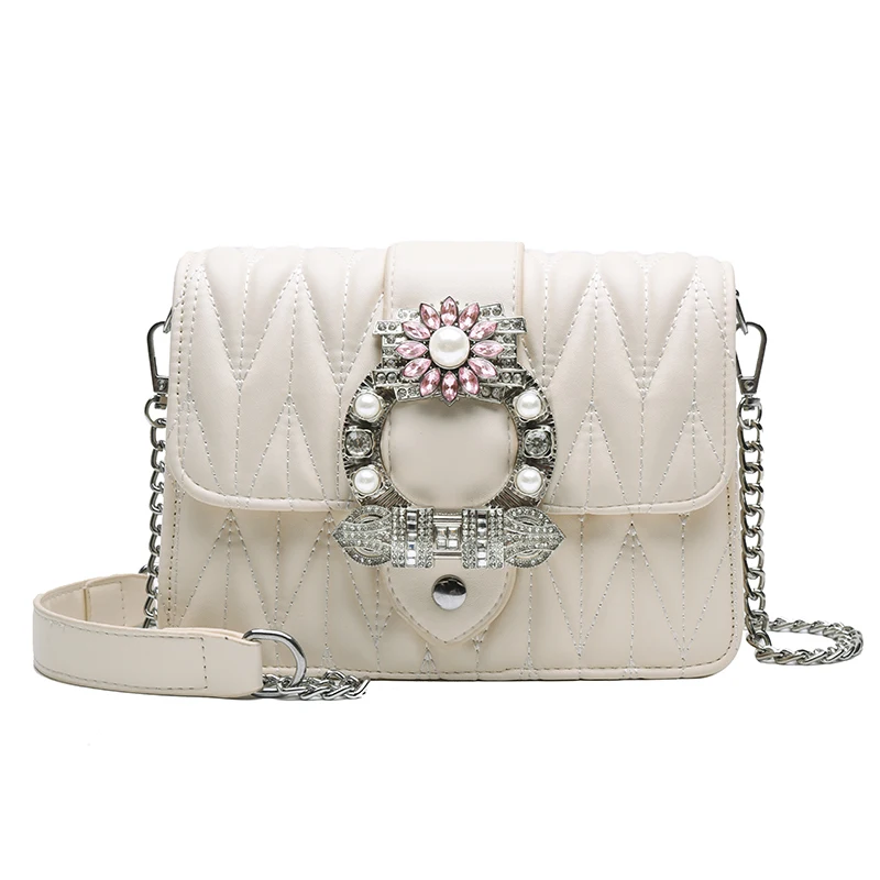 Известные Роскошные сумки женские сумки дизайнерские бриллианты жемчужный стиль сумки на плечо Модные Сумки из искусственной кожи через плечо для женщин - Цвет: Белый