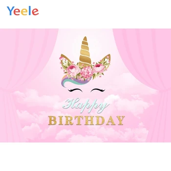 

Yeele Unicorn Birthday Portrait Pink Curtain Clouds Photography Backdrops Personalized Photographic Backgrounds For Photo Studio