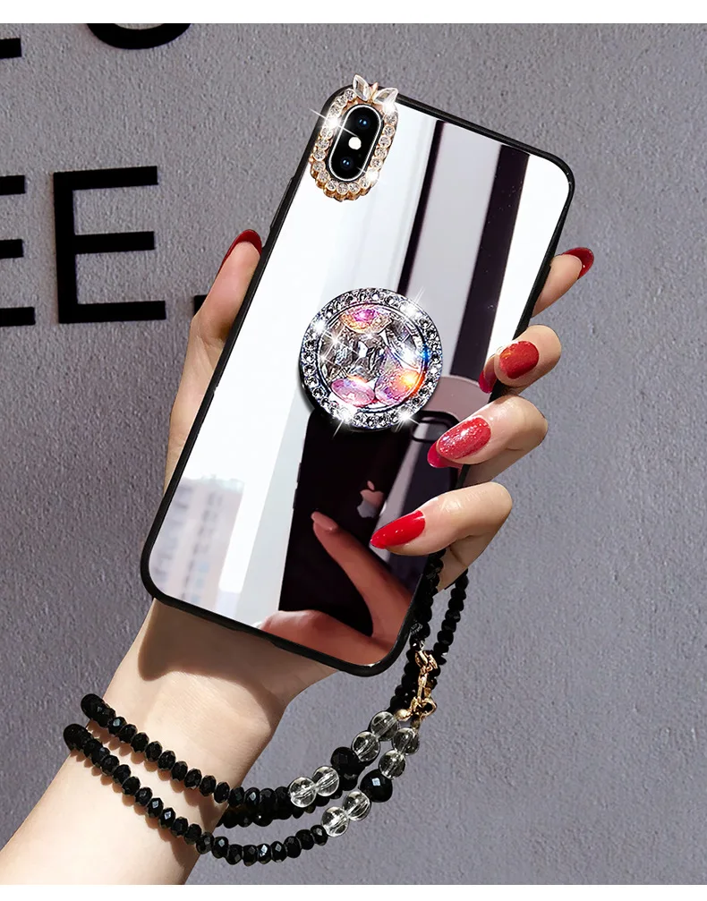 Mirror Rhinestone Makeup Women Case For Xiaomi Redmi K20 Pro 10X Note 8 8T Redmi 9 8 8A 7A S2 Glitter Diamond Finger Ring Cover xiaomi leather case hard