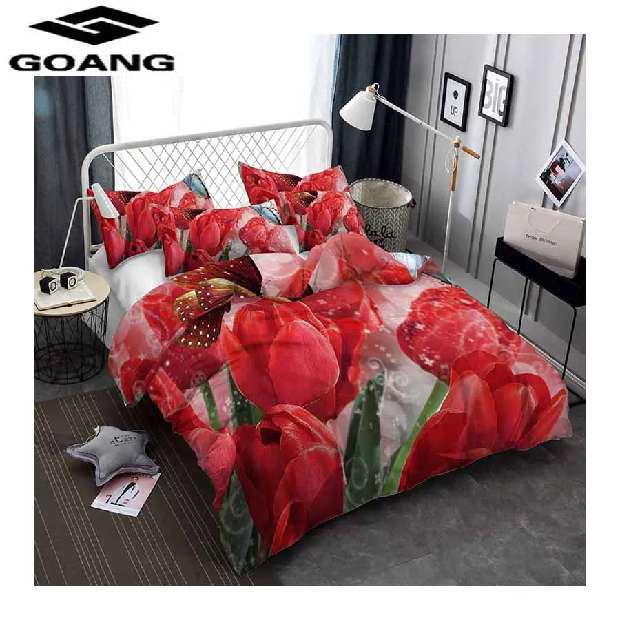 

GOANG comforter bedding sets linens twin double king queen duvet cover 240/220 Euro bedding red tulip flowers set of bed linen