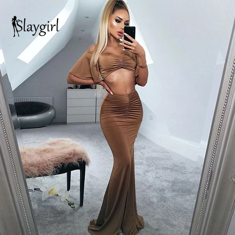 Slaygirl, вечерние, сексуальные, длинное платье, женское, облегающее, элегантное платье макси с открытыми плечами, осеннее, Клубное платье, с разрезом, вечернее, в пол, Vestidos