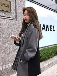 Серый костюм пальто женский корейский Свободный 2019 Осень Новый Модный Цветной блочный Топ повседневный костюм размера плюс женские